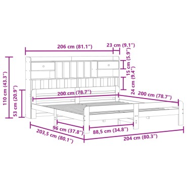 vidaXL Κρεβάτι Βιβλιοθήκη Χωρίς Στρώμα 200x200 εκ Μασίφ Ξύλο Πεύκου