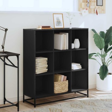 vidaXL Βιβλιοθήκη Μαύρη 97,5x33x107,5cm Επεξεργασμένο Ξύλο & Μέταλλο 1 τεμ.