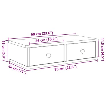 vidaXL Ράφι τοίχου με συρτάρια Λευκό 60x28x15cm Κατασκευασμένο ξύλο 1 τεμ.