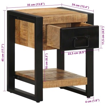 vidaXL Κομοδίνο 35x34x45cm Στερεό ακατέργαστο ξύλο Μάνγκο 1 τεμ.