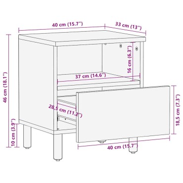 vidaXL Κρεβατοκάμαρα Μαύρο 40x33x46cm Στερεό ακατέργαστο ξύλο Mango 1 τεμ.