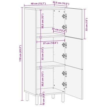 vidaXL Ψηλός Μπουφές 40x33,5x110cm από Ακατέργαστο Ξύλο Μάνγκο