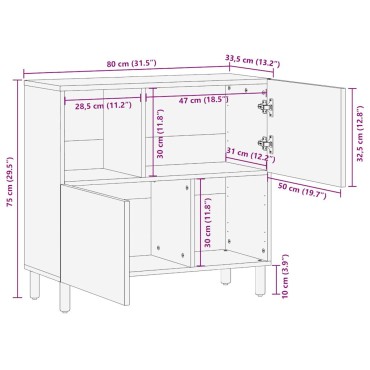 vidaXL Μπουφές 80x33,5x75cm από Μασίφ Ακατέργαστο Ξύλο Μάνγκο