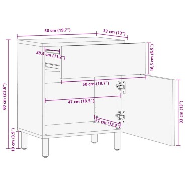 vidaXL Κρεβατοκάμαρα Μαύρο 50x33x60cm Στερεό ακατέργαστο ξύλο Mango 1 τεμ.