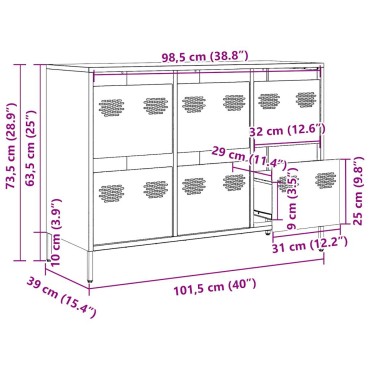 vidaXL Σκευοθήκη Λευκό 101,5x39x73,5cm Ατσάλι ψυχρής έλασης 1 τεμ.