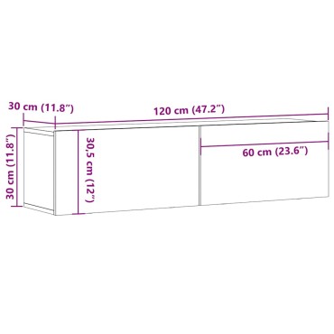 vidaXL Ντουλάπι Τηλεόρασης Τοίχου Παλιό Ξύλο 120x30x30cm Επ. Ξύλο