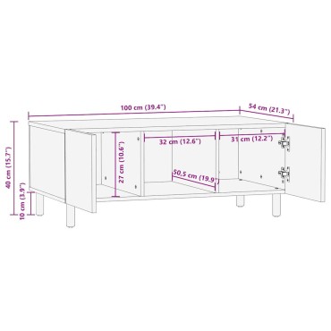 vidaXL Τραπεζάκι Σαλονιού Μαύρο 100x54x40cm Μασίφ Ξύλο Μάνγκο Τραχύς 1 τεμ.
