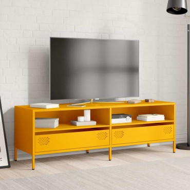 vidaXL Έπιπλο Τηλεόρασης Μουσταρδί 135x39x43,5cm Ατσάλι Ψυχρής Έλασης