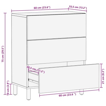 vidaXL Μπουφές 60x33,5x75cm από Μασίφ Ακατέργαστο Ξύλο Μάνγκο 1 τεμ.