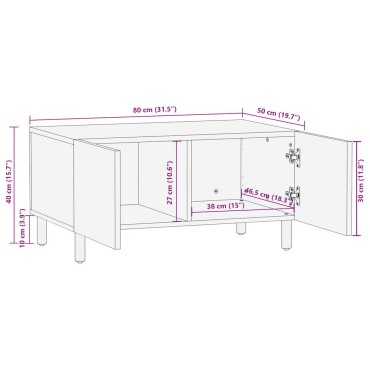 vidaXL Τραπεζάκι Σαλονιού Μαύρο 80x50x40cm Μασίφ τραχύ ξύλο Μάνγκο 1 τεμ.
