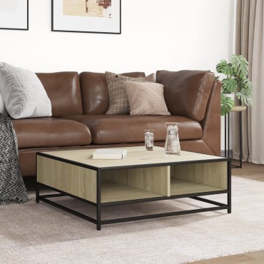 vidaXL Τραπεζάκι Σαλονιού Sonoma Δρυς 80x80x30cm Επεξ. Ξύλο + Μέταλλο 1 τεμ.