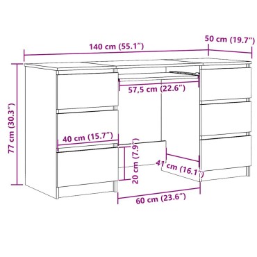 vidaXL Γραφείο Τεχνίτης Δρυς 140x50x77cm από Μοριοσανίδα 1 τεμ.