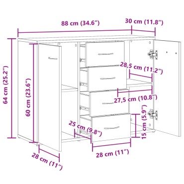 vidaXL Ντουλάπι Αρτισιανή Δρυς 88x30x64cm από Επεξεργ. Ξύλο 1 τεμ.