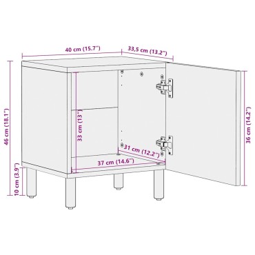 vidaXL Κρεβατοκάμαρα Μαύρο 40x33,5x46cm Στερεό ακατέργαστο ξύλο Μάνγκο 1 τεμ.