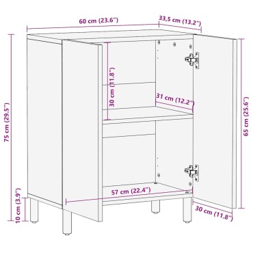 vidaXL Μπουφές 60x33,5x75cm από Μασίφ Ακατέργαστο Ξύλο Μάνγκο 1 τεμ.