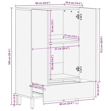 vidaXL Ψηλός Μπουφές 60x33,5x110cm από Ακατέργαστο Ξύλο Μάνγκο