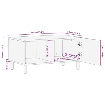 vidaXL Τραπεζάκι Σαλονιού Μαύρο 80x50x40cm Μασίφ τραχύ ξύλο Μάνγκο 1 τεμ.