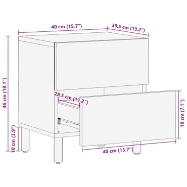vidaXL Κρεβατοκάμαρα Μαύρο 40x33,5x46cm Στερεό ακατέργαστο ξύλο Μάνγκο 1 τεμ.