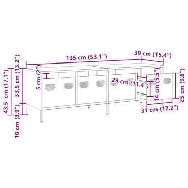 vidaXL Έπιπλο Τηλεόρασης Μουσταρδί 135x39x43,5cm Ατσάλι Ψυχρής Έλασης