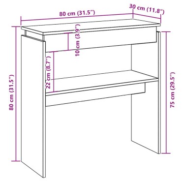 vidaXL Τραπέζι Κονσόλα Αρτισιανή Δρυς 80x30x80cm Επεξεργασμένο Ξύλο 1 τεμ.