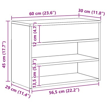 vidaXL Πάγκος Παπουτσιών τεχνίτης Δρυς 60x30x45cm Επεξεργασμένο Ξύλο