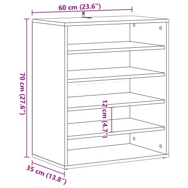 vidaXL Παπουτσοθήκη Αρτισιανή Δρυς 60x35x70cm Επεξεργασμένο Ξύλο