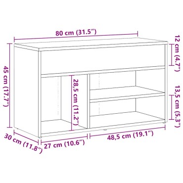 vidaXL Πάγκος Παπουτσιών τεχνίτης Δρυς 80x30x45cm Επεξεργασμένο Ξύλο