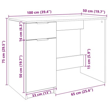 vidaXL Γραφείο Αρτισιανή Δρυς 100x50x75cm από Επεξεργασμένο Ξύλο 1 τεμ.