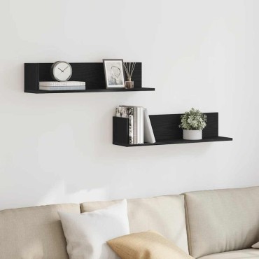 vidaXL Ραφιέρες Τοίχου 2 τεμ. Μαύρες 75x16,5x16,5cm από Μοριοσανίδα