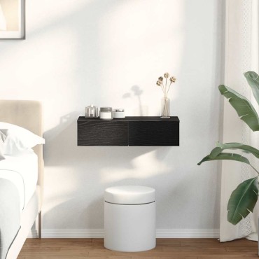 vidaXL Ράφι τοίχου με συρτάρια Μαύρο 60x26,5x15cm Ξύλινη κατασκευή 1 τεμ.