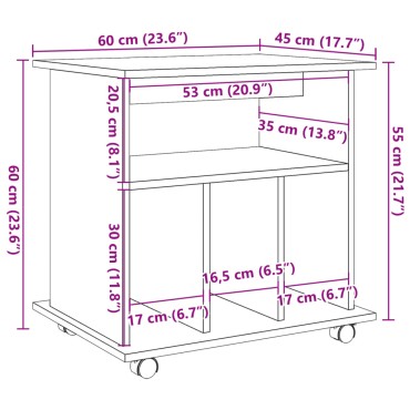 vidaXL Ντουλάπι Τροχήλατο Αρτισιανή Δρυς 60x45x60cm Επεξεργ. Ξύλο 1 τεμ.