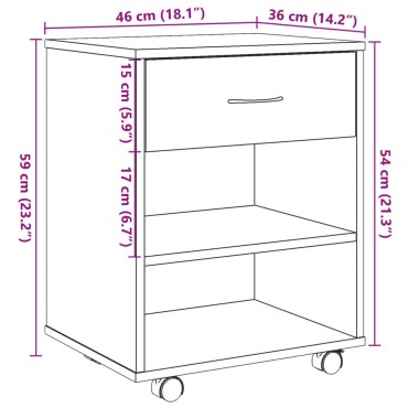 vidaXL Ντουλάπι Τροχήλατο Αρτισιανή Δρυς 46x36x59cm Επεξεργ. Ξύλο 1 τεμ.