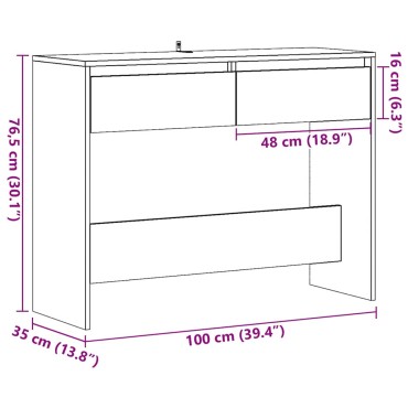 vidaXL Τραπέζι Κονσόλα Αρτισιανή Δρυς 100x35x76,5cm Επεξεργασμένο Ξύλο 1 τεμ.