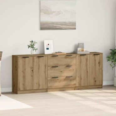 vidaXL Μπουφές 3 τεμ. Δρυς τεχνίτης 60x30x70cm Επεξεργασμένο ξύλο