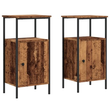 vidaXL Κομοδίνα 2 τεμ. Όψη Παλαιού Ξύλου 41x31x80cm από Επεξ. Ξύλο