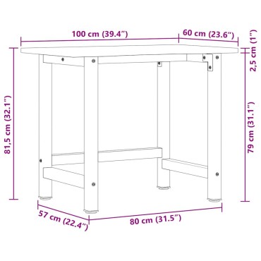vidaXL Πάγκος Εργασίας Ανοιχτό Καφέ 100x60x81,5 cm Μασίφ Ξύλο Δρυς