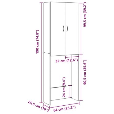 vidaXL Ντουλάπι Πλυντηρίου τεχνίτης Δρυς 64 x 25,5 x 190 εκ.