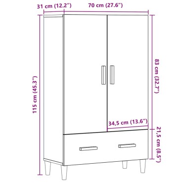 vidaXL Ντουλάπα τεχνίτης Δρυς 70x31x115cm από Επεξεργασμένο Ξύλο 1 τεμ.