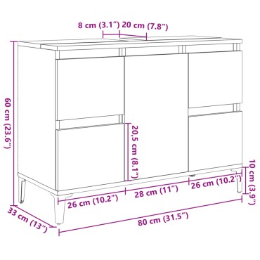 vidaXL Ντουλάπι Νιπτήρα τεχνίτης Δρυς 80x33x60 εκ 1 τεμ.