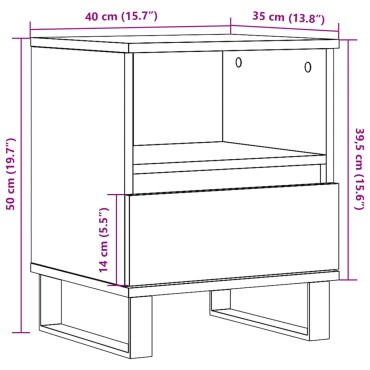 vidaXL Κομοδίνο τεχνίτης Δρυς 40x35x50cm από Επεξεργασμένο Ξύλο 1 τεμ.