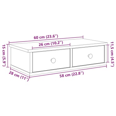 vidaXL Ράφι τοίχου με συρτάρια Μαύρο 60x28x15cm Κατασκευασμένο ξύλο 1 τεμ.