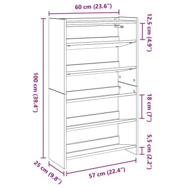 vidaXL Παπουτσοθήκη Μαύρη 60x25x100cm από Επεξεργασμένο Ξύλο