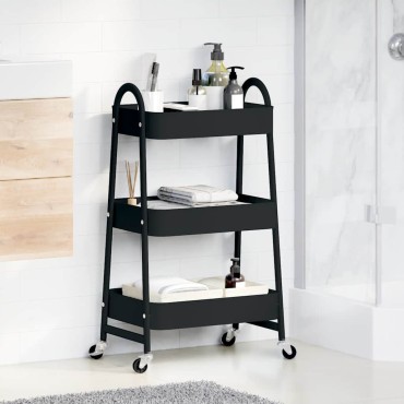 vidaXL Τρόλεϊ αποθήκευσης 3 επιπέδων Μαύρο 42x41,5x77 cm Χάλυβας