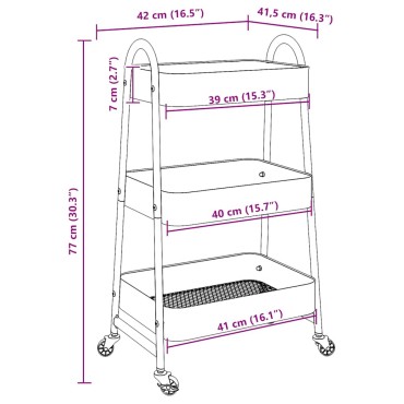 vidaXL Τρόλεϊ αποθήκευσης 3 επιπέδων Μαύρο 42x41,5x77 cm Χάλυβας