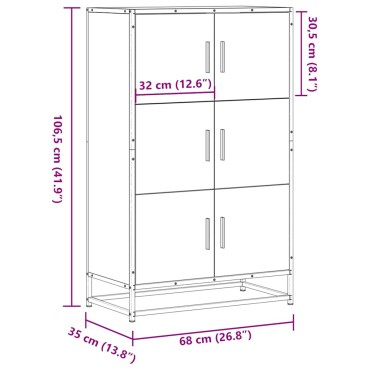 vidaXL Highboard Καπνιστή δρυς 68x35x106,5cm Κατασκευασμένο ξύλο 1 τεμ.