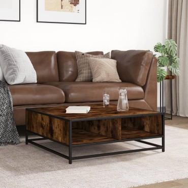 vidaXL Τραπεζάκι Σαλονιού Καπνιστή Δρυς 80x80x30cm Επ. Ξύλο&Μέταλλο 1 τεμ.