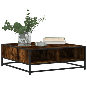 vidaXL Τραπεζάκι Σαλονιού Καπνιστή Δρυς 80x80x30cm Επ. Ξύλο&Μέταλλο 1 τεμ.