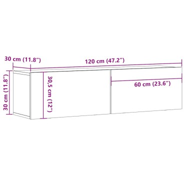 vidaXL Ντουλάπι Τηλεόρασης Τοίχου Artisan Δρυς 120x30x30cm Επ. Ξύλο