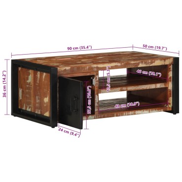 vidaXL Τραπεζάκι σαλονιού πολύχρωμο 90x50x36cm Ξύλο μασίφ αναγεννημένο 1 τεμ.