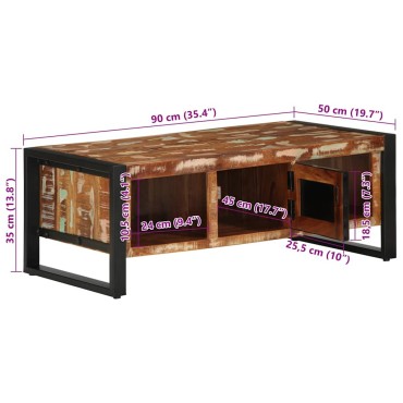 vidaXL Τραπεζάκι σαλονιού πολύχρωμο 90x50x36cm Ξύλο μασίφ αναγεννημένο 1 τεμ.